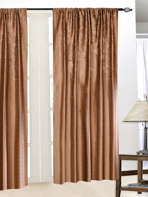 Deco Window Brown Self Design Regular Single Door Curtain