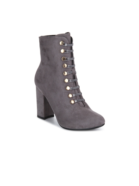 Truffle Collection Women Grey Solid Heeled Boots