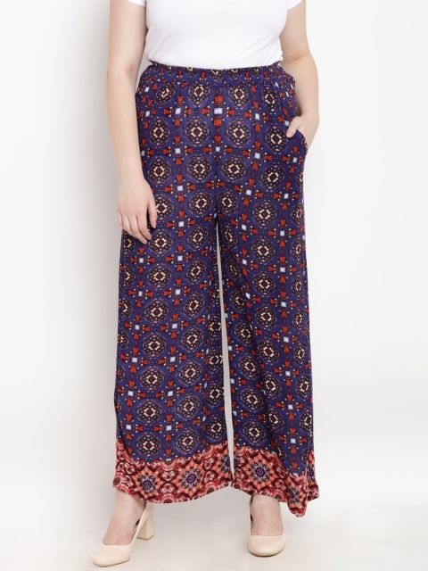 The Pink Moon Plus Size Women Purple Printed Wide Leg Palazzos