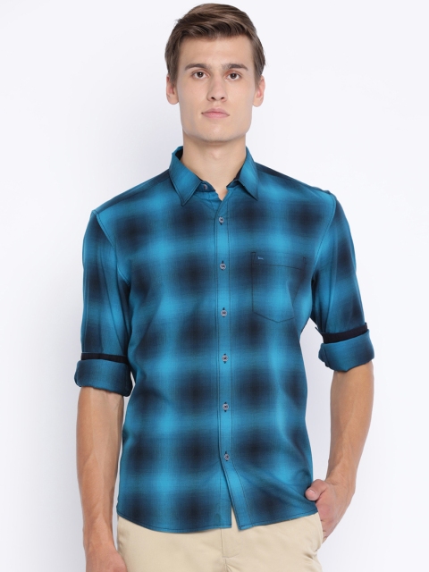 Basics Men Blue Slim Fit Checked Casual Shirt