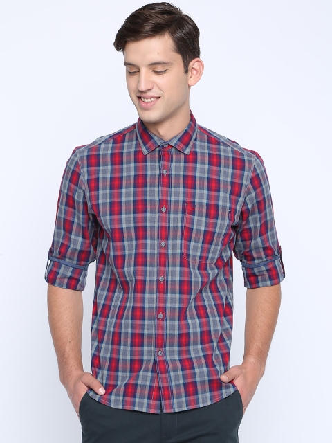 Basics Men Red & Blue Slim Fit Checked Casual Shirt