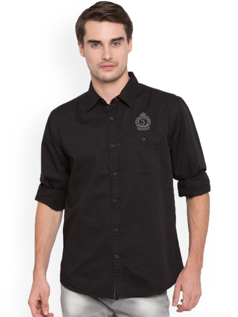 SPYKAR Men Black Slim Fit Solid Casual Shirt