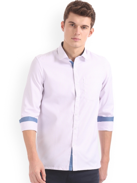 Excalibur Men Lavender Regular Fit Checked Casual Shirt