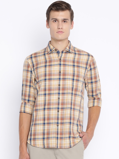 Basics Men Beige Slim Fit Checked Casual Shirt