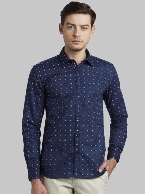 Parx Men Navy Blue Slim Fit Printed Casual Shirt