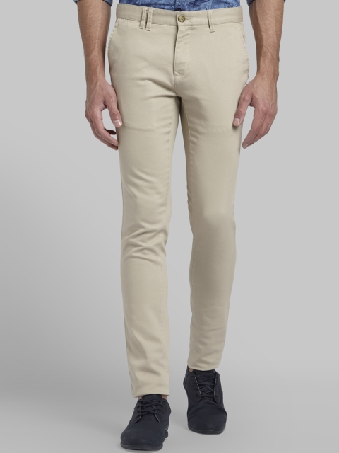 Parx Men Beige Slim Fit Solid Regular Trousers