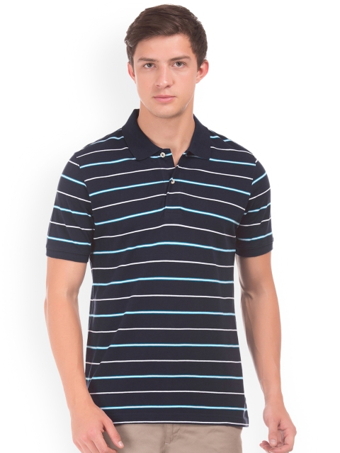 Ruggers Men Blue & White Striped Polo T-shirt