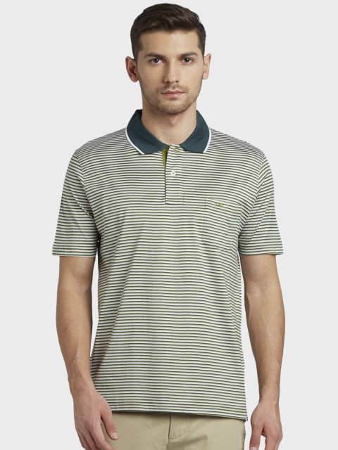 ColorPlus Men Green Striped Polo Collar T-shirt