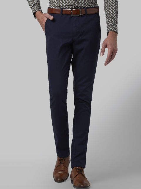 Park Avenue Men Blue Regular Fit Self Design Formal Trousers