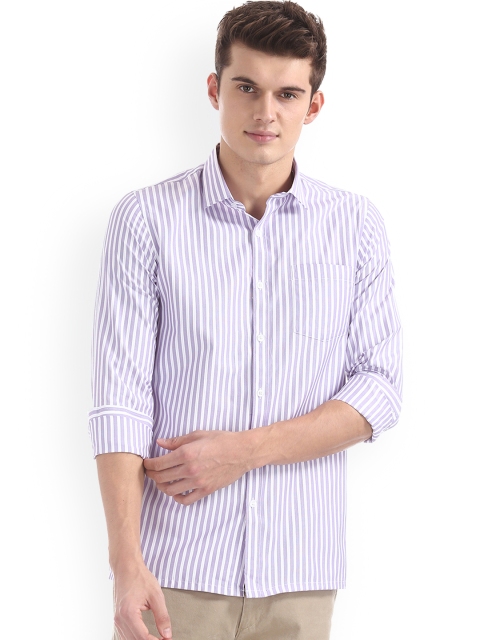 Excalibur Men Purple & White Regular Fit Striped Casual Shirt