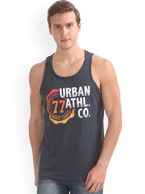 Colt Men Grey Melange Printed Round Neck T-shirt