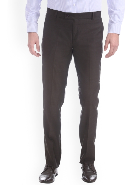 Excalibur Men Brown Slim Fit Solid Formal Trousers
