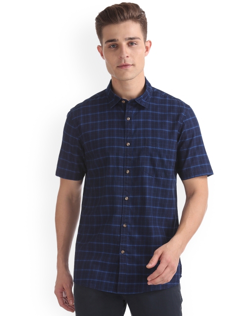 Ruggers Men Blue Regular Fit Checked Casual Shirt