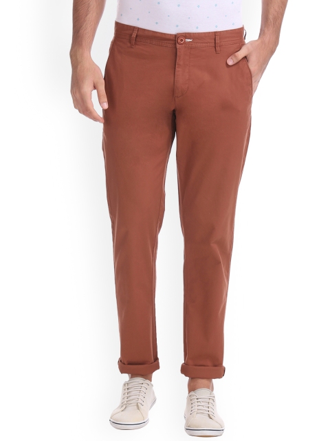 Ruggers Men Rust Regular Fit Solid Regular Trousers