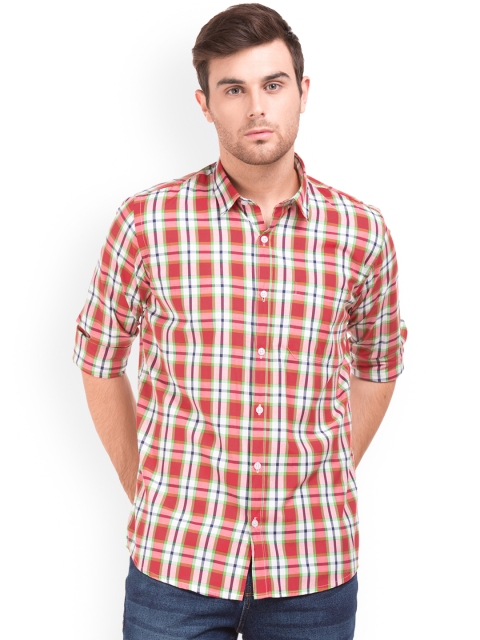 Ruggers Men Red & White Regular Fit Checked Casual Shirt