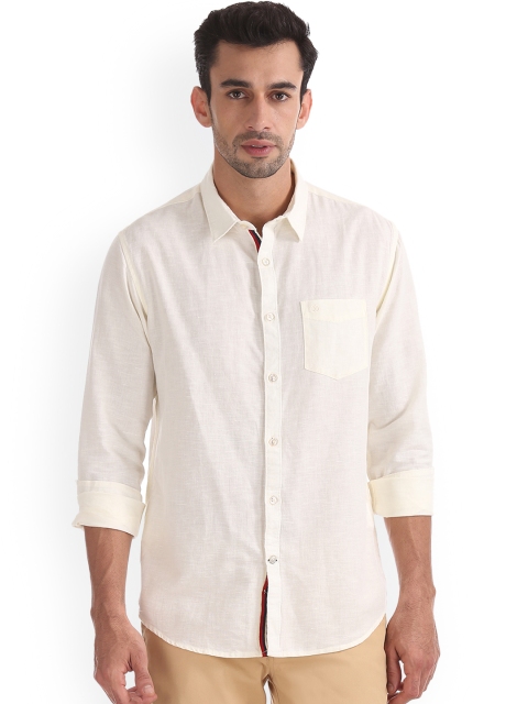 Ruggers Men White Slim Fit Solid Casual Shirt