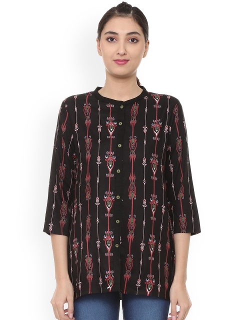People Women Black Printed A-Line Top