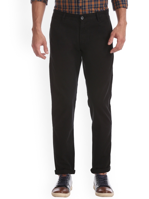 Ruggers Men Black Slim Fit Solid Regular Trousers