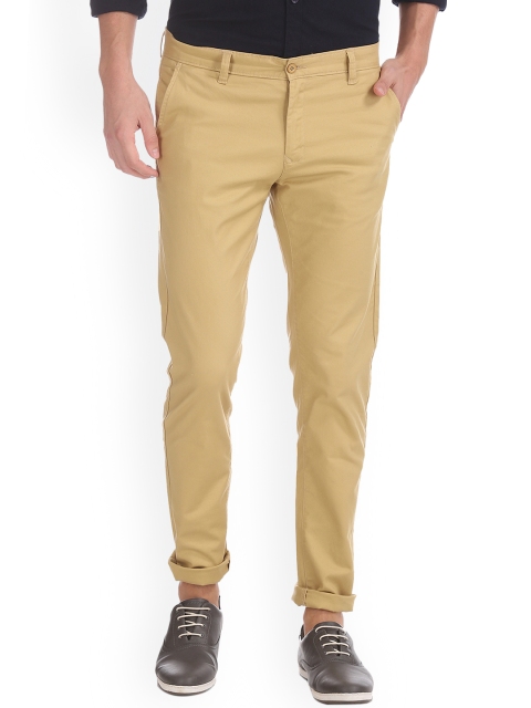 Ruggers Men Beige Regular Fit Solid Regular Trousers