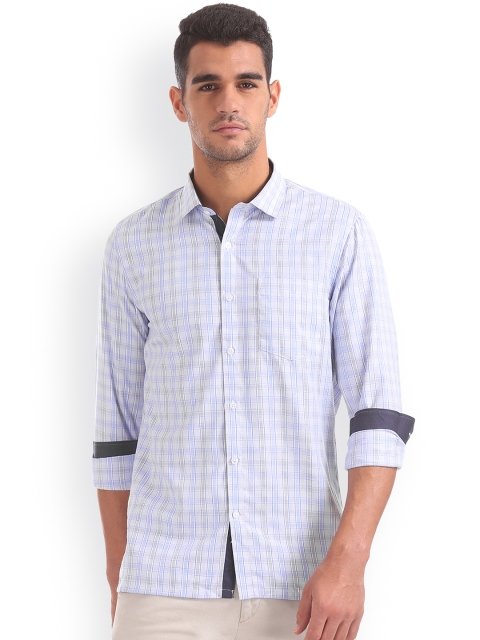 Excalibur Men Blue Regular Fit Checked Casual Shirt