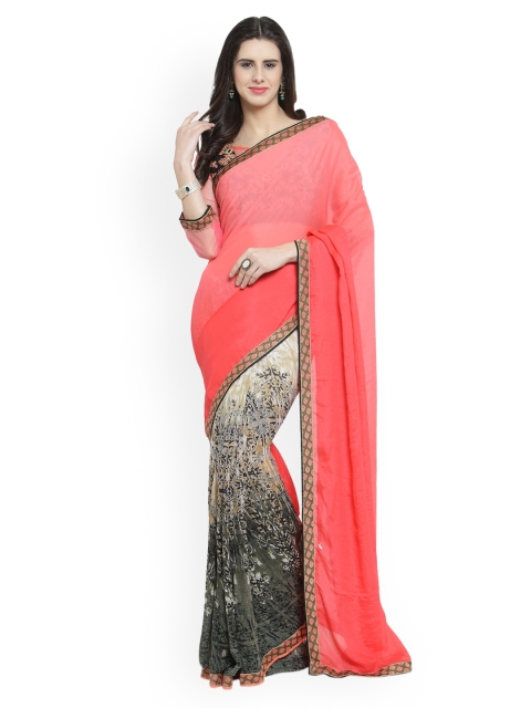 Shaily Pink Printed Pure Georgette Saree