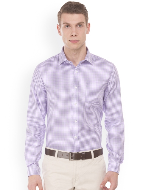 Excalibur Men Purple & White Regular Fit Checked Casual Shirt