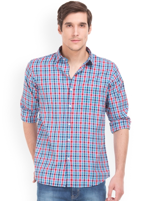 Ruggers Men Blue & Red Regular Fit Checked Casual Shirt