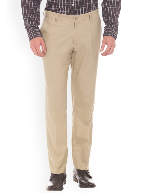 Excalibur Men Beige Regular Fit Solid Regular Trousers