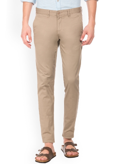 Ruggers Men Beige Tapered Fit Solid Regular Trousers