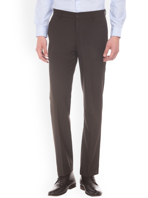 Excalibur Men Brown Regular Fit Solid Formal Trousers