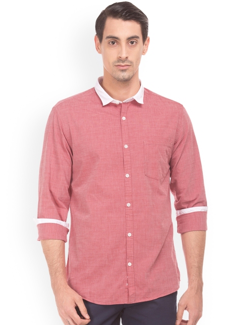 Ruggers Men Red Regular Fit Self Design Casual Shirt