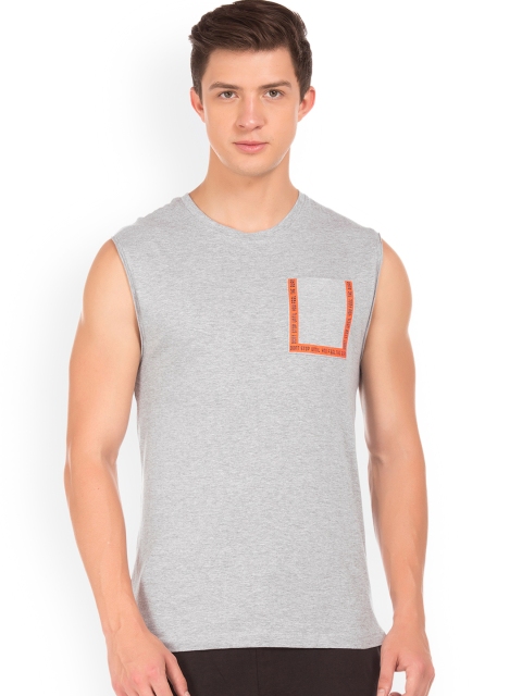Colt Men Grey Solid Round Neck Pure Cotton T-shirt