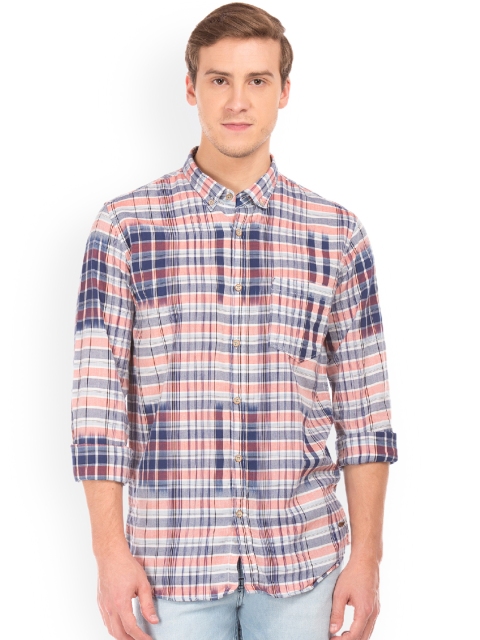 Cherokee Men Blue & Pink Regular Fit Checked Casual Shirt