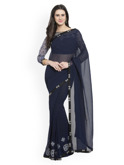 Shaily Blue Printed Pure Georgette Saree