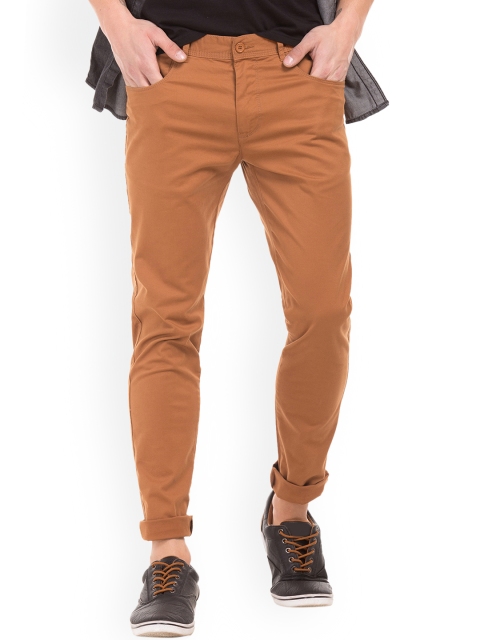 Colt Men Rust Brown Slim Fit Solid Chinos