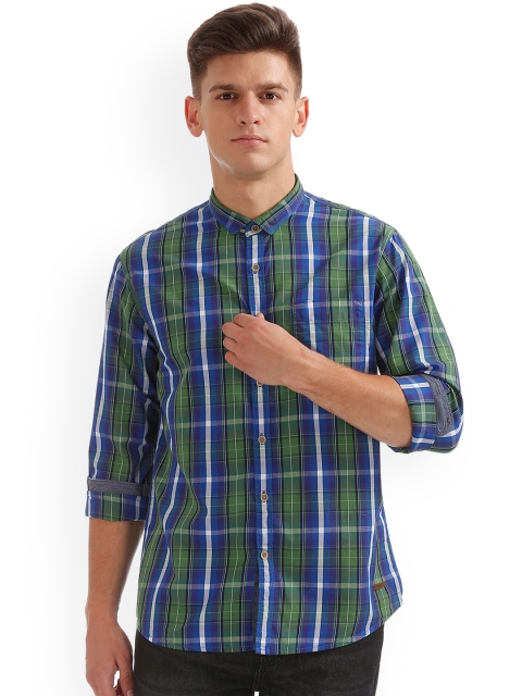 Cherokee Men Green Regular Fit Checked Casual Shirt
