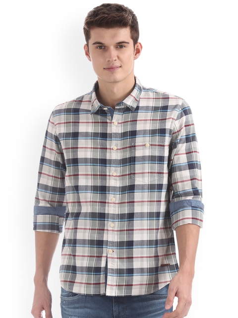 Cherokee Men Grey Regular Fit Checked Casual Shirt