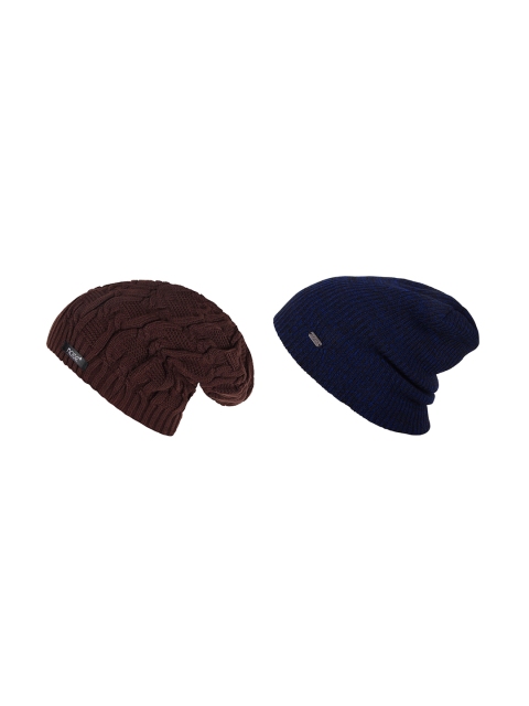 NOISE Unisex Pack of 2 Blue & Brown Self Design Beanie