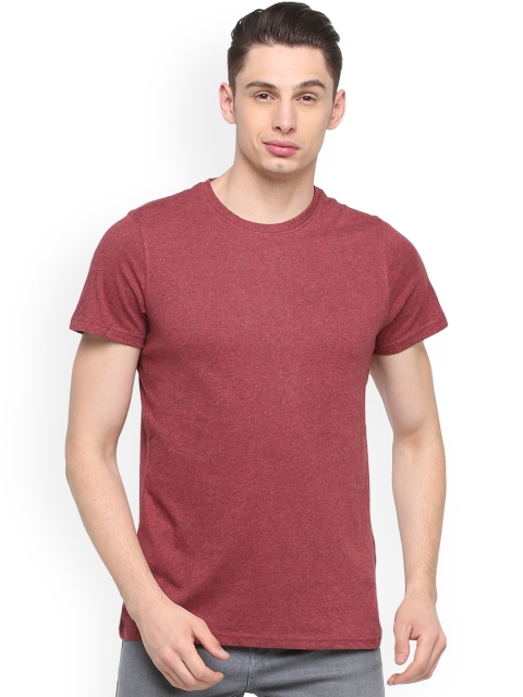 Splash Men Maroon Solid Round Neck T-shirt