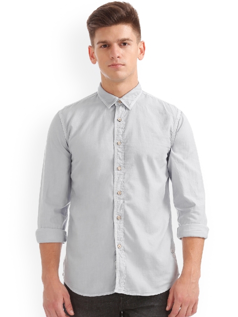 Cherokee Men Grey Regular Fit Solid Casual Shirt