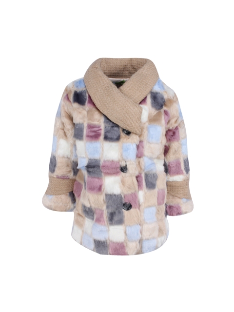 CUTECUMBER Girls Beige Checked Overcoat