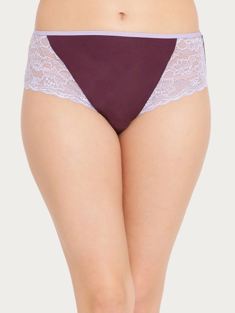 Clovia Women Purple & Burgundy Solid Hipster Briefs PN2886P15XL