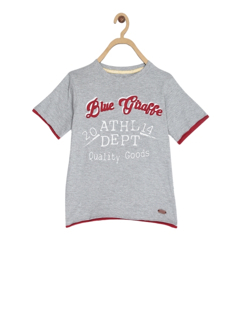 Blue Giraffe Boys Grey Printed Round Neck T-shirt