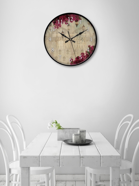 999Store Beige & Pink Round Printed Analogue Wall Clock