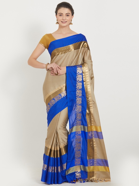 Rajesh Silk Mills Beige & Blue Woven Design Saree