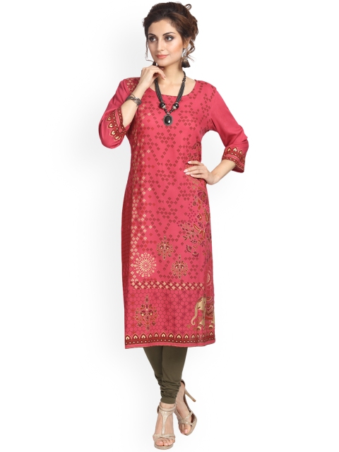 Alena Women Pink Printed Straight Kurta