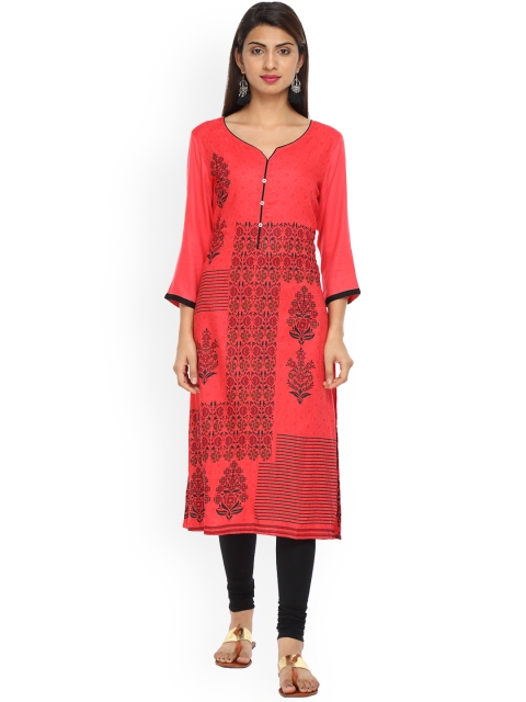 Alena Women Peach-Coloured Printed Straight Kurta