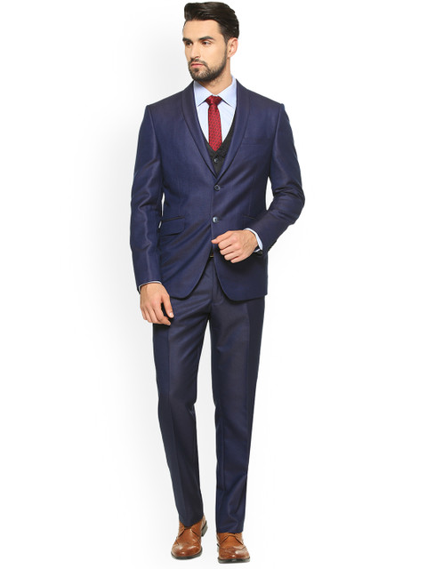 Van Heusen Mens Navy Blue Self Design Slim Fit Single-Breasted Formal Suit 
Van Heusen Mens Navy Blue Self Design Slim Fit Single-Breasted Formal Suit