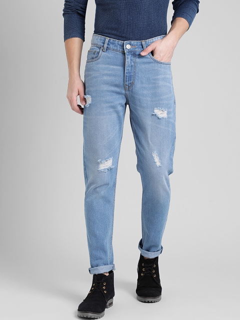 REALM Men Blue Slim Fit Mid-Rise Low Distress Jeans