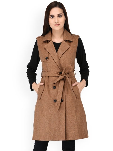 Owncraft Women Brown Solid Double-Breasted Overcoat